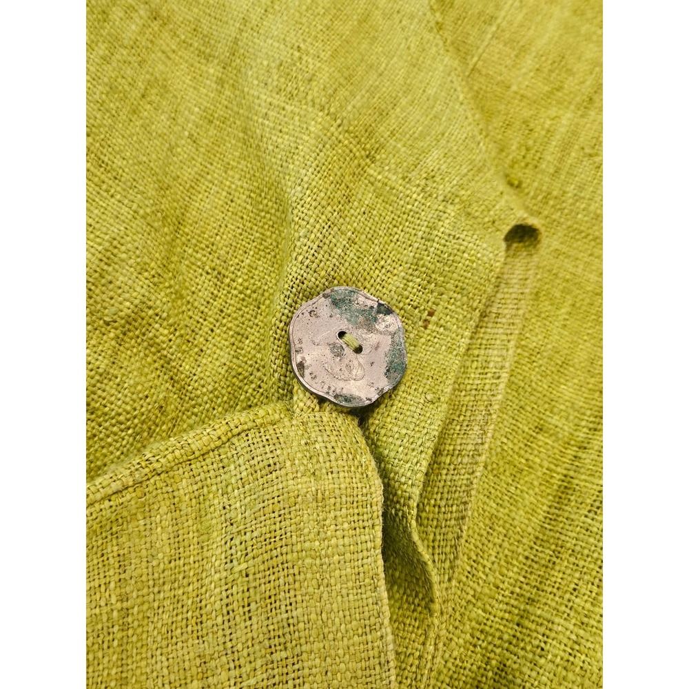 RARE Boho Dancing Ladies Lime Green 100% Hemp Cowl Neck Coin Buttons M - Picture 8 of 13